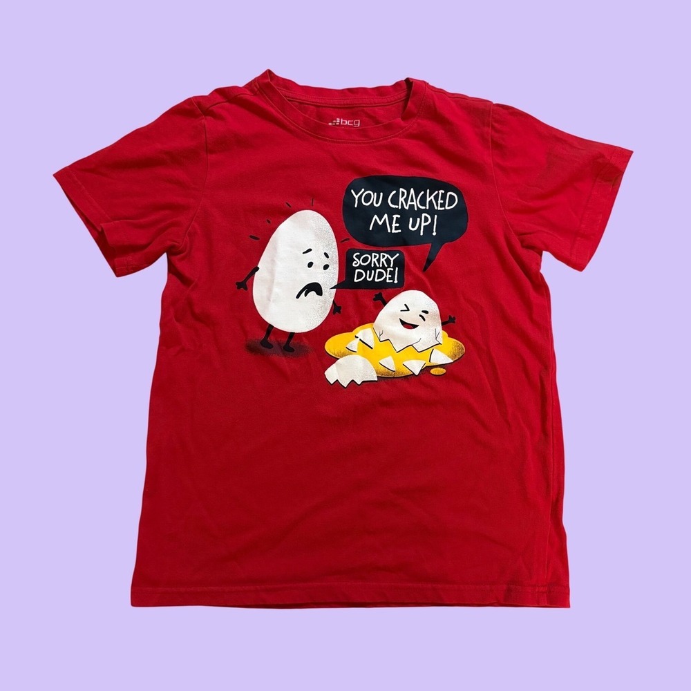Y2K BCG Red Graphic T-Shirt You Cracked Me Up Egg Baby Tee Scene #17